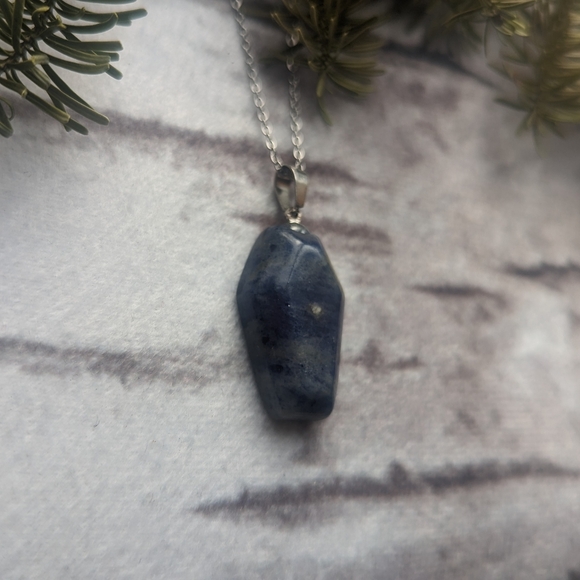 Blue Soladite Coffin Stone Necklace with Stainless steel chain - Picture 2 of 3